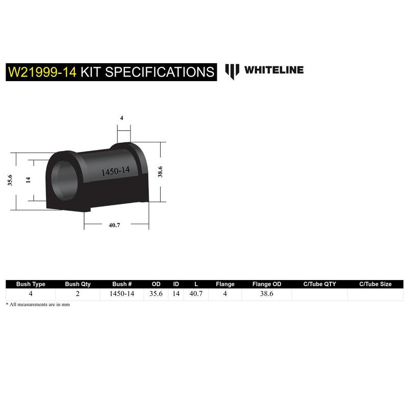 Whiteline Uinversal Sway Bar Mount - Bushing Kit 14mm | W21999-14